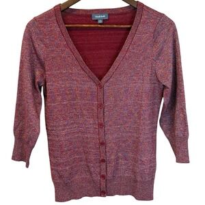 ModCloth Charter School Festive Metallic Cardigan Red Purple Multi Size Medium